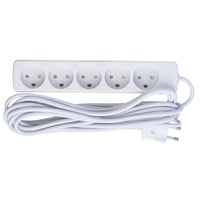 E-line stikdse, 5 runde udtag, 5 meter ledning, uden jord, 2x1,0 mm, hvid