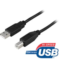 DELTACO, USB 2.0 kabel, USB-A han - USB-B han, 1m, sort