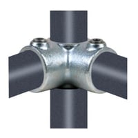 Tee hjrne med gennemgang  (26,9 mm), galvaniseret, vandrrs-fitting til stativ og reol – Pipe Clamps