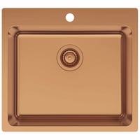 LA 550 rustfri stål køkkenvask med bagplade & hanehul center - PVD farve Kobber - udvendig mål: 550x500mm - kumme mål: 500x400mm