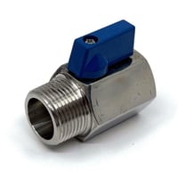Minikuglehane, syrefast, 1/2" gevind, lige, med hndtag