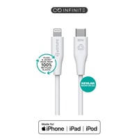 INFINITE (GRS) USB-C til Lightning kabel, MFI, 2 meter, hvid, PVC-fri, genanvendt plastik