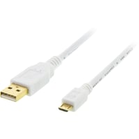DELTACO, USB 2.0 kabel, USB-A han - Micro B han, 2m, hvid