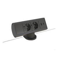 Desk - 2 socket type F, 1 USB-C & 1 USB-A charger, black