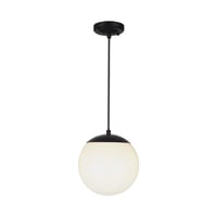 Pendel loftlampe, 20cm, mat sort - IP44, E27 fatning, opal hvid kugle, aluminium og plast, uden lyskilde