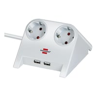 Desktop Power vit med 2xUSB charger 1,8m kabel. 2-vgs