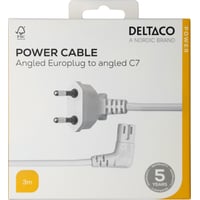 strmkabel, vinklet CEE 7/16 - C7, 3,0 meter, hvid