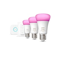 Philips Hue starterkit, Color og White ambiance, 1100 lm, 3 x E27 prer, Dimmer switch, Bridge, Bluetooth + Zigbee (restsalg)