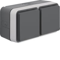 Berker stikkontakt dobbelt vandret pillesikker, W.1, gr, 16A, 250V, IP55, 47753545