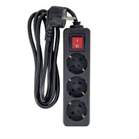 stikdåse, Schuko, 3-vejs, med afbryder, 3 meter ledning, sort