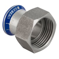 Mapress Rustfrit, 22 mm x ?1" tilslutningsforskruning (kromnikkelstl omlber) med flad pakning, presmuffe/omlber (G) - Geberit