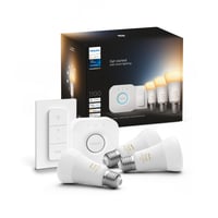Philips Hue starterkit, White ambiance, 1100 lm, 3 x E27 prer, Dimmer switch, Bridge, Bluetooth + Zigbee (restsalg)