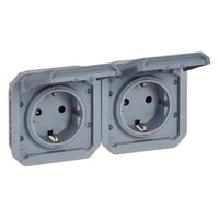 Plexo55 fortrdet dobbelt Schuko stikkontakt, 16A, 4 modul, gr