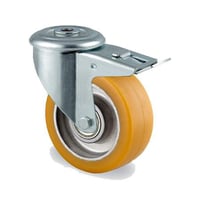 Tente drejeligt hjul med bremse, polyuretan, 100 mm, 250 kg, med bolthul, byggehjde: 128 mm