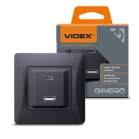 USB-A + Type-C stikkontakt 20W hurtiglader, 2.4A, IP20 indendrs, sort grafit