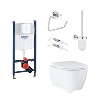 Grohe Essence toiletpakke inkl. Rapid cisterne 113 cm, trykplade, Grohe Essence vghngt toilet + SoftClose toiletsde samt tilbehr
