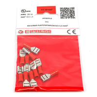 Isol. spademuffe A1507FLS, 0,5-1,5mm2, 6,3x0,8, Rød - I poser a 10 stk.