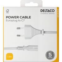 Strmkabel, CEE 7/16 - IEC C7, 1,5 meter, hvid