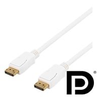 DELTACO DisplayPort kabel, 2m, 4K UHD, DP 1.2, hvid