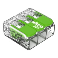 Green samlemuffe, 3×0,2-4 mm, transparent med grøn pal, serie 221 – WAGO