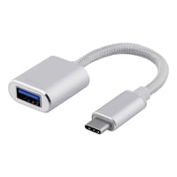 DELTACO USB-C 3.1 Gen 1 to USB-A OTG adapter, alu, hvid bag, slv