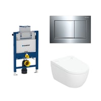 Geberit Duofix Omega 82 cm toiletpakke inkl. Geberit AquaClean Alba douchetoilet vghngt inkl. toiletsde, Omega20 square: Krom (matkrom detaljer) trykknap