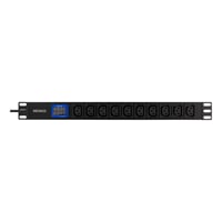 DELTACO 19″ PDU with 10 C13 outlets, 3500W, ammeter, aluminium, black
