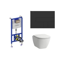 Laufen Lua toiletpakke, komplet inkl. hj cisterne (112 cm), toiletskl, soft close toiletsde og sort trykknap