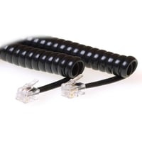 RJ10-RJ10, 4 meter, M/M, sort spiralkabel - MicroConnect