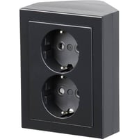 Stikkontakt Schuko dobbelt, komplet udvendig/hjrne, 16A, antracit - ABB