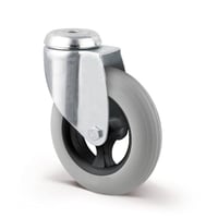 Tente drejeligt hjul, supersoft polyuretan, 125 mm, 75 kg, DIN-kugleleje med bolthul, byggehjde: 160 mm