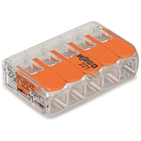 WAGO Serie 221 – Skruels samlemuffe med 5 huller huller for 0,2 til 4 mm ledning, transparent – 25 stk.