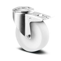 Drejeligt hjul med bremse, polyamid, 100 mm, 200 kg, glideleje, med bolthul, byggehjde: 128 mm