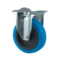 Fast hjul med bl elastisk gummi, 125 mm, 250 kg, rulleleje med plade, byggehjde: 155 mm