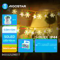 Varm Hvid Batteri Stjerne & Snefnug Lyskde Led Lysspil Ip44 Transparent Ledning