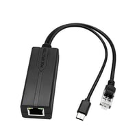 1000 Mbit PoE splitter, USB-C strmindgang, RJ45 dataudgang, USB-C strmudgang, sort
