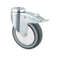 Drejeligt hjul med bremse gummi 75 mm 75 kg glideleje med bolthul Byggehøjde: 100 mm. Driftstemperat