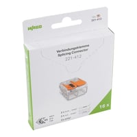 WAGO Fjeder Samlemuffe 2x0,14-4 mm². Transparent plast, med orange vipper, skrueløs, Halogenfri. BLISTERPAKKE 16 stk.