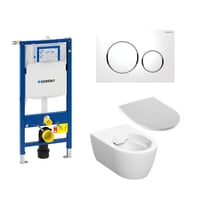 Geberit Sigma 112 cm toiletpakke, inkl. Geberit iCon, Rimfree + SoftClose toiletsde, og Sigma20: Hvid (krom detajler) trykknap