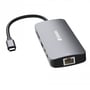 Sidebillede af Verbatim USB-C Pro Multiport Hub CMH-09, viser grå aluminiumskabinet med HDMI- og Ethernet-porte.