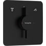 Hansgrohe DuoTurn indbygningsbrusearmatur i mat sort metal med to runde knapper og en central betjeningsgreb.