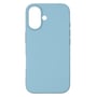 Bagsiden af det lyseblå silikonecover til iPhone 16 Pro har en forhøjet kameraåbning og udskæring til blitz.