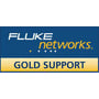 Fluke Networks Gold Support-logo på guldfarvet bjælke for guldsupport-serviceaftalen til DSX-5000 i 1 år.