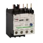 Schneider Electric TeSys LR termorelæ LR2K0301 på hvid baggrund, der viser justeringsskive for strømstyrke og reset-knap for motorbeskyttelse.