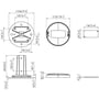 Detaljeret teknisk tegning af Vogels PUC 1910 Connect-IT loftplade med dimensioner i millimeter og tommer.