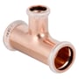 Geberit Mapress tee fitting i kobber med muffe samling, dimension 54 x 22 x 54 mm. Forkromet med hvide plastringe.