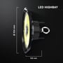 V-TAC LED højby 200W vist med dimensioner: diameter 326mm og højde 105mm.