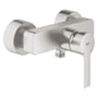 Grohe Lineare New etgrebsbatteri til brus i Supersteel finish med metalgreb og synlig vægmontering.