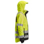 Sidevisning af Snickers High-Vis vinterjakke 1132 i gul og sort med lynlås og reflekser, str. S.