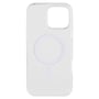 Bagsiden af det transparente Essentials MagSafe-cover til iPhone 16 Pro Max med kamerahul øverst til højre.